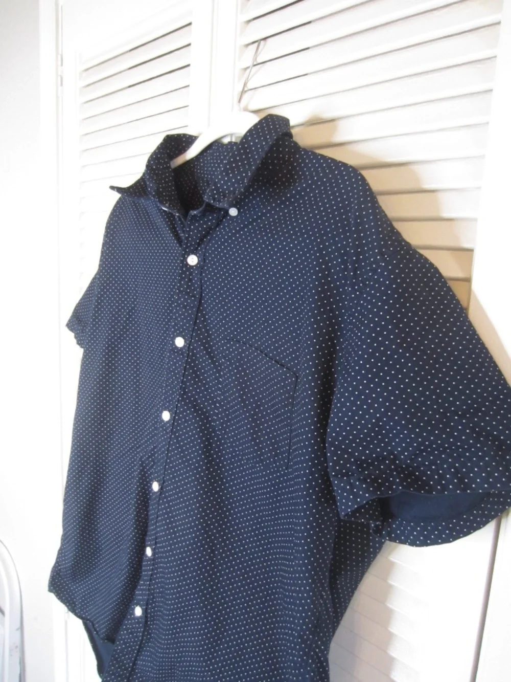 J. Crew Navy blue with white small polka dots button shirt - Size XL